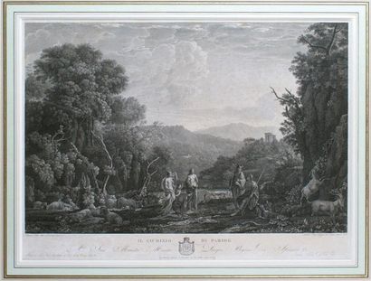 D'après Claude Le LORRAIN (1600-1682) Le jugement de Paris Gravure au burin par Antonio...