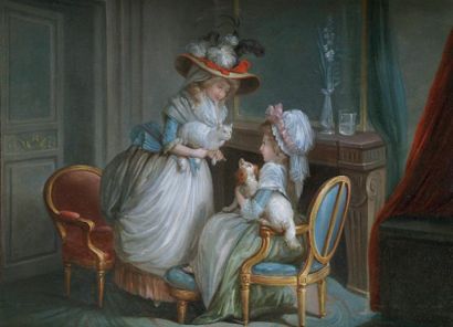 ÉCOLE FRANÇAISE vers 1780, entourage de Michel GARNIER Les deux amies Toile. (Restauration...