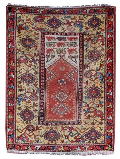 null Rare tapis MELAS (TURQUIE: Asie Mineure) de forme prière à mihrab. Vers 1860...
