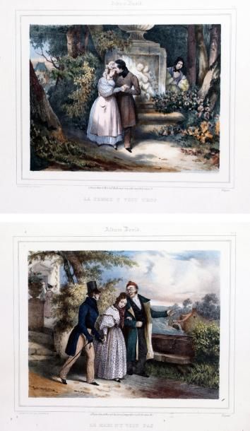 Jules DAVID (1808-1892) «La femme y voit trop» «Le mari n'y voit pas» Paire de lithographies...