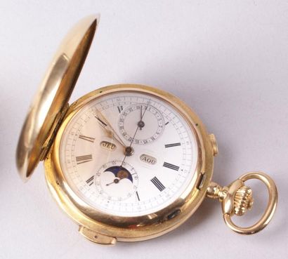 null MONTRE DE GOUSSET chronographe en or 18 ct d'époque début XXe siècle à décor...