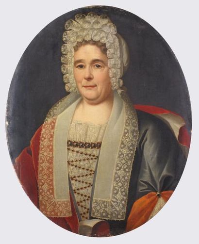 ÉCOLE FRANÇAISE, vers 1800 Portrait de femme vêtue de dentelle Huile sur toile dans...
