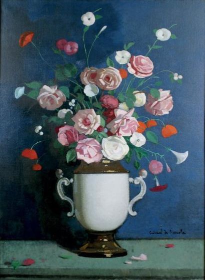 Lucien GUIRAND de SCÉVOLA - 1871-1950 GRAND VASE DE FLEURS Huile sur toile signée...