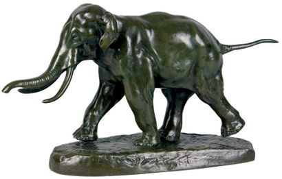 Antoine-Louis BARYE - 1796-1875 ÉLÉPHANT DE COCHINCHINE, vers 1874 Épreuve en bronze...