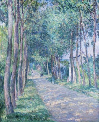 Henri LEBASQUE - 1865-1937 ATTELAGE SUR UNE ROUTE ENSOLEILLÉE Huile sur toile signée...