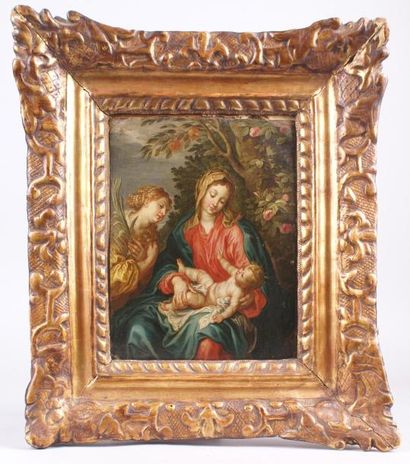 Attribué à Peter van AVONT - 1600-1632 VIERGE À L'ENFANT AVEC SAINTE CATHERINE Cuivre....