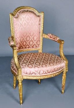 null FAUTEUIL CABRIOLET d'époque Louis XVI à dossier anse de panier en bois doré...