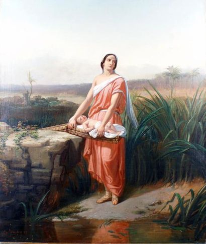 Charles-Augustin WAUTERS (1811-1869) Moïse enfant et sa soeur Myriam au bord du Nil,...