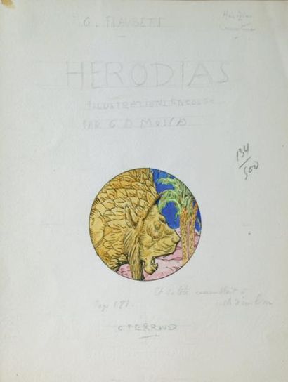 Gustave FLAUBERT "HERODIAS" Gouache. Diam.: 7 cm
