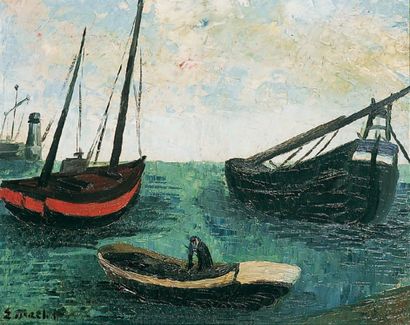 Élisée MACLET - 1880-1962 BARQUES DE PÊCHE DANS LE PORT Huile sur panneau, signée...