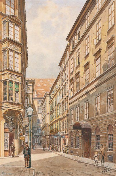 Erwin PENDL 1875-1945 RUE ANIMÉE Aquarelle signée en bas à droite et située en bas...