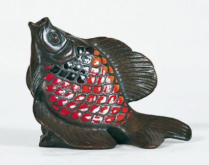 Édouard-Marcel SANDOZ - 1881-1971 PETIT POISSON ROUGE Épreuve en bronze à patine...