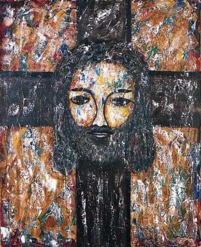 Cologero ETNARREF, né en 1949 LE CHRIST Acrylique sur toile signée en bas à droite....