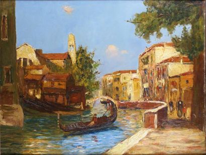 Albert DUPRAT - 1882-1974 CANAL À VENISE Huile sur toile. 46 x 61