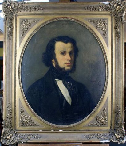 Thomas COUTURE - 1815-1879 PORTRAIT D'HOMME AUX FAVORIS, vers 1840 Huile sur toile...