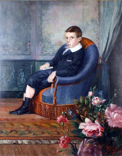 H. PODARD, école française du XIXe-XXe siècle PORTRAIT DE JEUNE GARÇON ASSIS DANS...