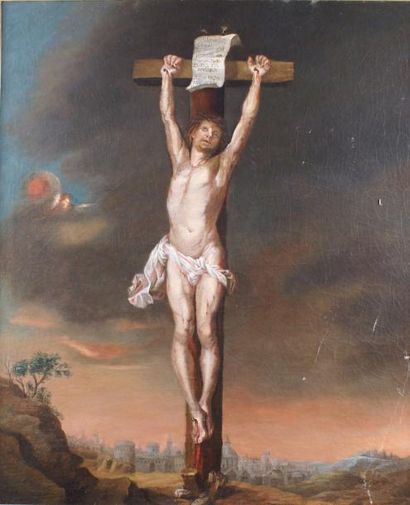 École française du XIXe siècle CHRIST EN DE CROIX Huile sur toile. 87 x 72