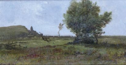 Léon RICHET - 1847-1907 LE BOUQUET D'ARBRES Huile sur toile marouflée sur panneau,...