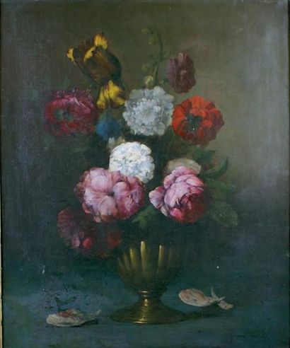 Germain-Théodule RIBOT - 1845-1893 VASE DE FLEURS Huile sur toile signée en bas à...
