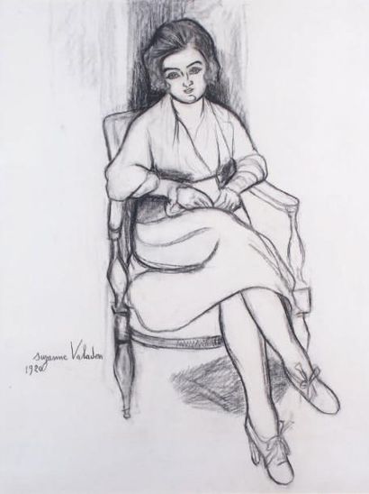 Suzanne VALADON - 1865-1938 FEMME ASSISE, 1920 Dessin au fusain signé et daté en...