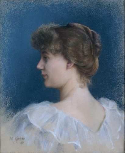 Marcel RIEDER - 1852-1925 PORTRAIT DE FEMME DE PROFIL, 1896 Pastel signé et daté...