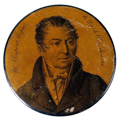 null «Dupont de l'Eure, député élu en 1816.» Gravure sur couvercle de boîte en bois...