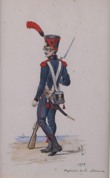 CH. B. Ecole française du XXè siècle « Ouvrier de la Marine. 1812.» Dessin à la plume...