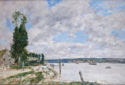 Eugène BOUDIN - 1824-1898 ENVIRONS DE QUILLEBOEUF, LE BAC DE LA MAILLERAYE, 1893...