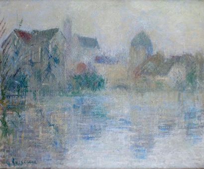 Gustave LOISEAU - 1865-1935 BRUME À MORET-SUR-LOING, 1934-1935 Huile sur toile, signée...