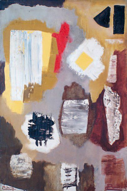 MICHEL CADORET (1912-1985) COMPOSITION Technique mixte sur toile signée en bas à...