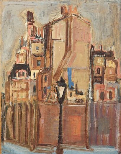 Orlando PELAYO-ENTRIALGO (1920-1990) RUE À PARIS Huile sur panneau. 32 x 41 cm