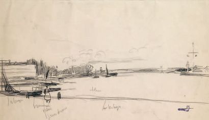 Paul-Elie GERNEZ (1888-1948) LE PORT Dessin signé. 25 x 45 cm