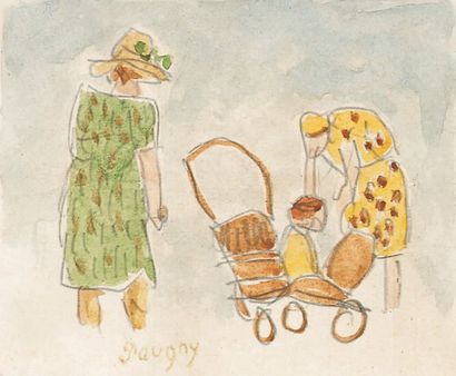 Jean POUGNY - 1892-1956 LA PROMENADE DES ENFANTS Aquarelle signée en bas à gauche...