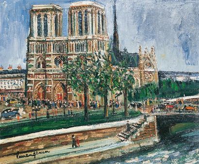 Lucien GENIN - 1894-1953 PARIS, NOTRE-DAME Huile sur toile signée en bas à gauche....