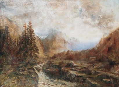 Georges RICARD-CORDINGLEY - 1873-1939 PETIT TORRENT EN MONTAGNE Huile sur toile signée...