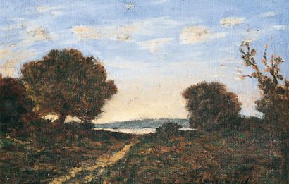 Henri HARPIGNIES - 1819-1916 PAYSAGE AU BORD DE L'EAU Huile sur toile signée en bas...