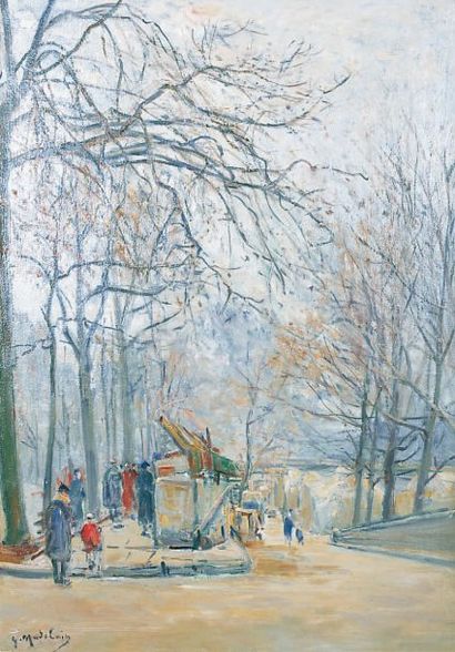 Gustave MADELAIN - 1867-1944 PARIS, LES QUAIS, LES BOUQUINISTES Huile sur toile signée...