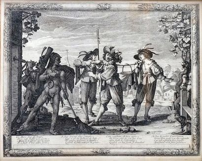 Abraham BOSSE - 1602-1676 De la série Le mariage à la campagne: CHARIVARI DU MARIÉ...