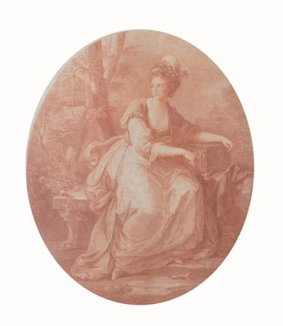D'après Angelica KAUFFMAN (1741-1807) LA SERINETTE Gravure en pointillé en sanguine...