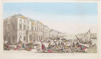 null VUE DU PORT DE MARSEILLE, prise de l'Hôtel de Ville dessiné du temps de la peste...