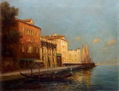 BOUVARD CANAL À VENISE Huile sur toile signée en bas à gauche. 51 x 66