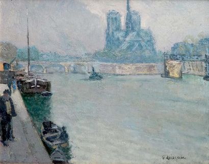 Gustave LOISEAU - 1865-1935 PARIS, LA SEINE ET NOTRE-DAME Huile sur toile signée...