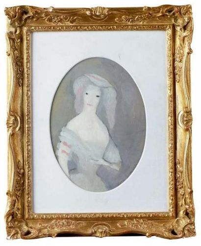 Marie LAURENCIN - 1883-1956 PORTRAIT DE JEUNE FEMME, vers 1915-1920 Huile sur carton...