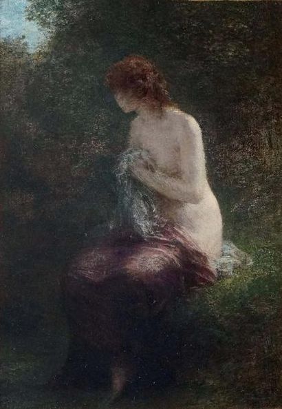 Henri FANTIN-LATOUR - 1836-1904 BAIGNEUSE DANS LE SOUS-BOIS, 1884 Huile sur toile...