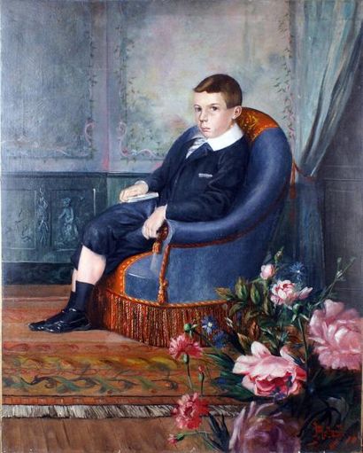 H. PODARD, école française XIX-XXe siècle PORTRAIT DE JEUNE GARÇON ASSIS DANS UN...