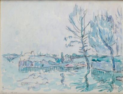 Paul SIGNAC - 1863-1935 PARIS, bord de seine, décembre 1910 Aquarelle, signée, située...