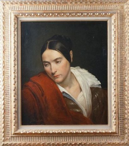 Merry-Joseph BLONDEL (1781-1853) PORTRAIT DE FEMME À LA ROBE ROUGE, vers 1840 Huile...