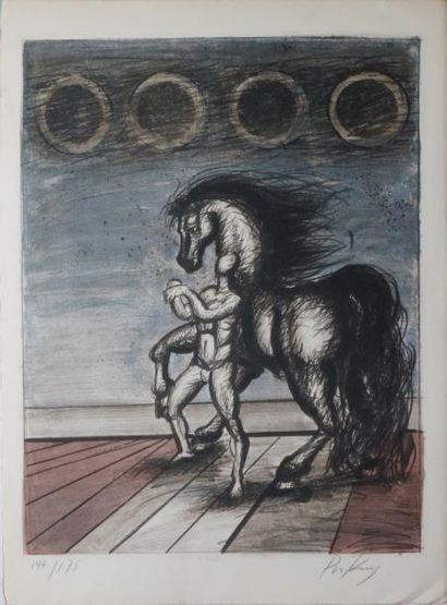 Franz PRIKING (1927-1979) Le cheval. Lithographie signée et numérotée 144/175 et...