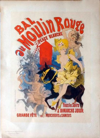 Jules CHÉRET (1836-1932) Bal au Moulin Rouge place Blanche. Chromolithographie éditée...