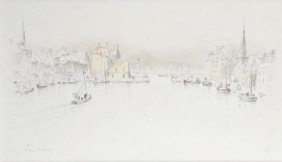 André HAMBOURG - 1909-1999 LE PORT DE HONFLEUR Lithographie sur papier Japon, signée...